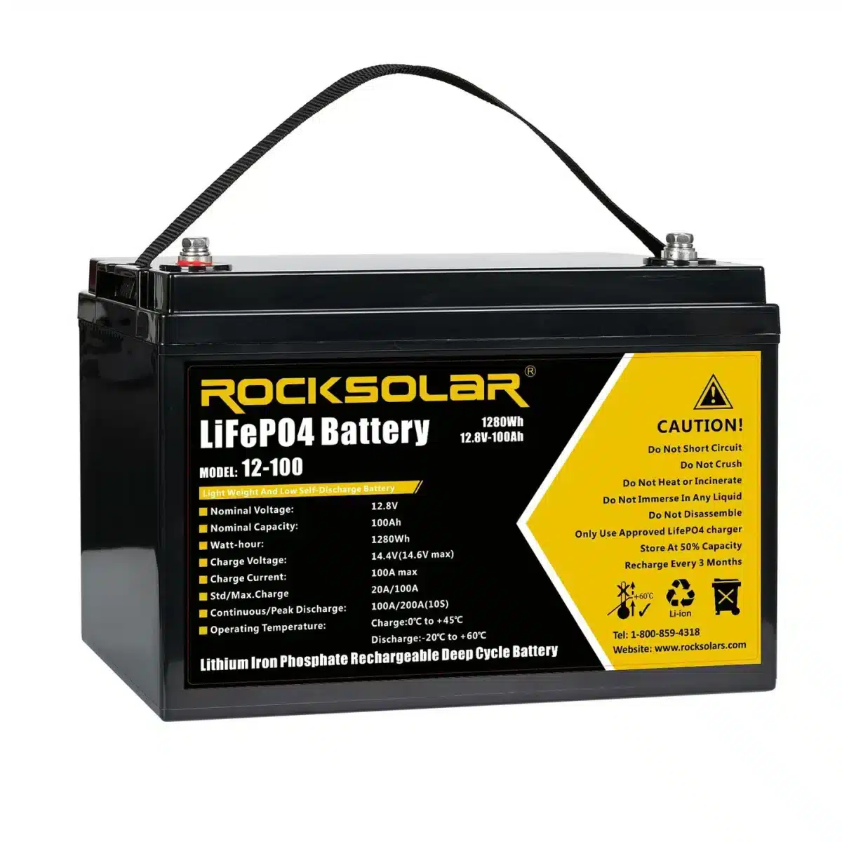 Batterie au lithium | ROCKSOLAR 12 V 100 Ah (LIFEPO4)